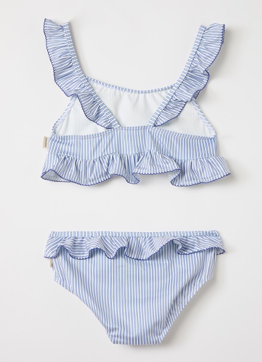 MarMar COPENHAGEN Bikiniset met ruches en streepprint - achterkant blauw