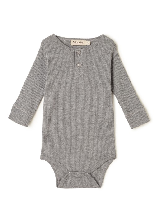 MarMar COPENHAGEN Henley romper met ribstructuur - voorkant grijsmele