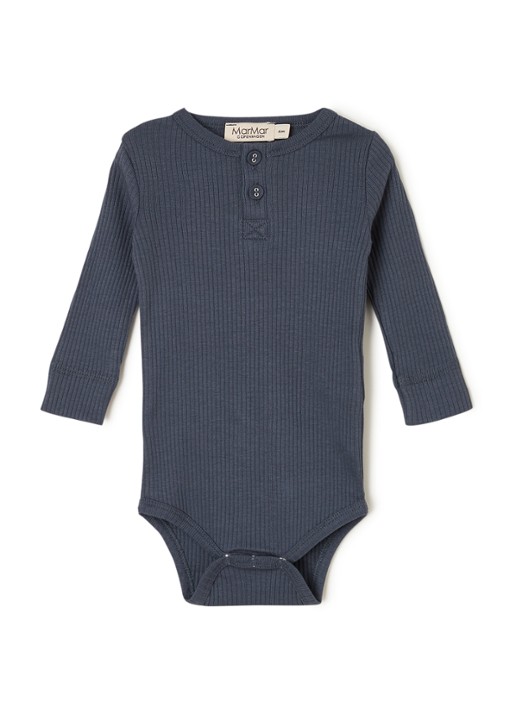 MarMar COPENHAGEN Henley romper met ribstructuur - voorkant blauw