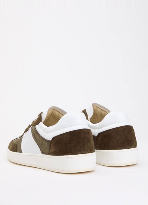 Mason Garments Napoli Bicolore sneaker van suède met leren details - achterkant bronsgroen