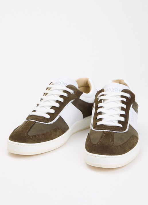 Mason Garments Napoli Bicolore sneaker van suède met leren details - detail 2 bronsgroen