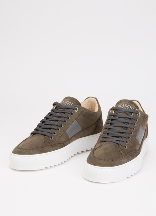 Mason Garments Tia Sport Mescolanza sneaker van nubuck met details van leer - detail 2 olijfgroen