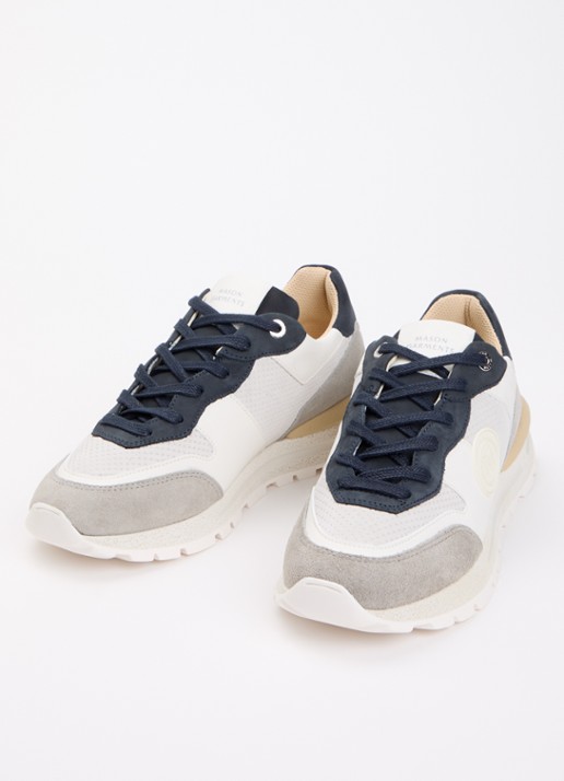 Mason Garments Trail Runner Essenziale sneaker van suède met leren details - detail 3 lichtgrijs