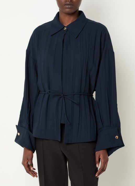 Max & Co Agitare blouse met strikceintuur - detail 2 donkerblauw