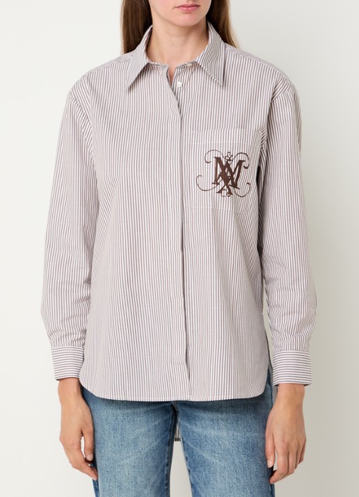 Max & Co Babila blouse met streepprint en logoprint - achterkant 3 bruin