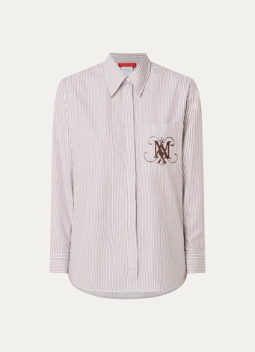 Max & Co Babila blouse met streepprint en logoprint - voorkant bruin