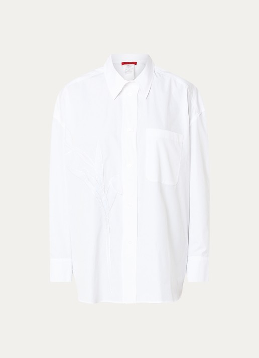 Max & Co Canneti oversized blouse met bloemborduring en borstzak - voorkant 3 gebroken wit