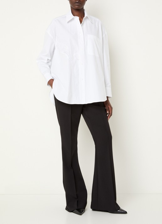 Max & Co Canneti oversized blouse met bloemborduring en borstzak - voorkant 4 gebroken wit