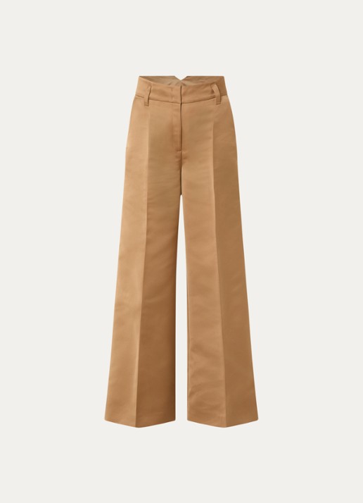 Max & Co Circolo high waist wide fit pantalon met steekzakken - voorkant 2 lichtbruin