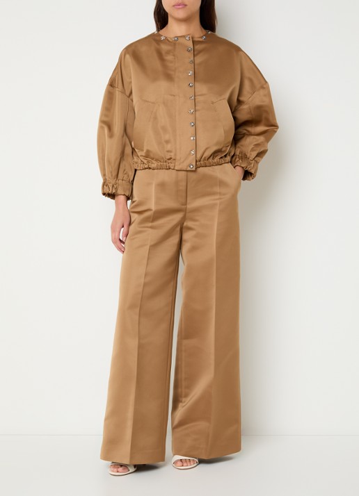 Max & Co Circolo high waist wide fit pantalon met steekzakken - voorkant 3 lichtbruin