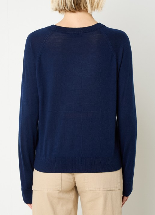 Max & Co Doberman fijngebreide pullover van scheerwol met borduring - achterkant 2 donkerblauw