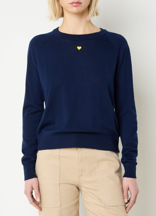 Max & Co Doberman fijngebreide pullover van scheerwol met borduring - detail donkerblauw