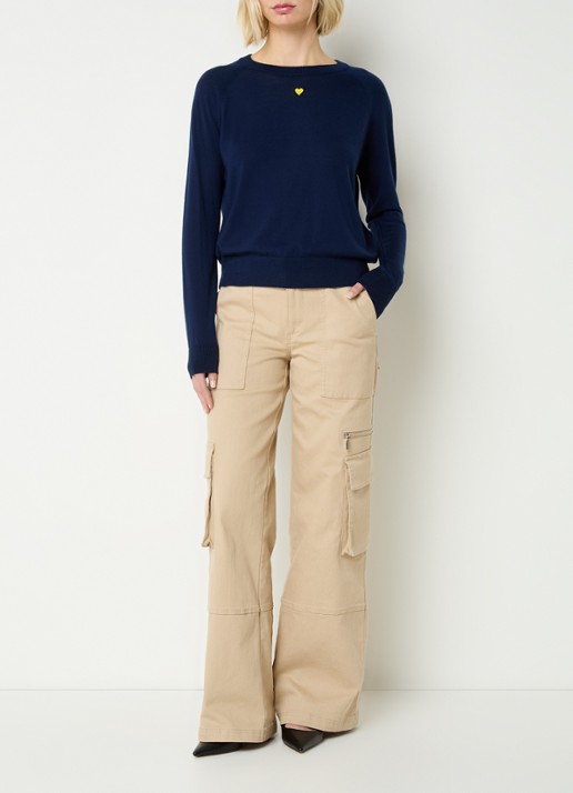 Max & Co Doberman fijngebreide pullover van scheerwol met borduring - voorkant 4 donkerblauw