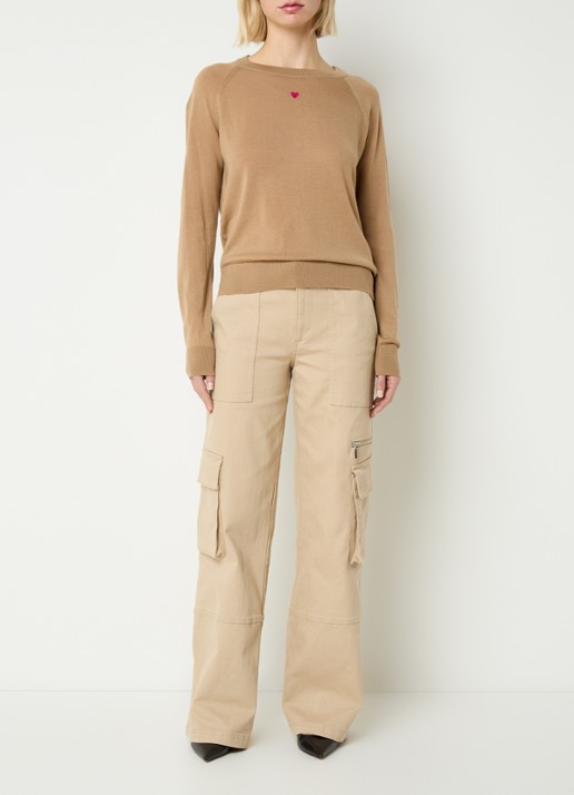 Max & Co Doberman fijngebreide pullover van scheerwol met borduring - voorkant 3 camel