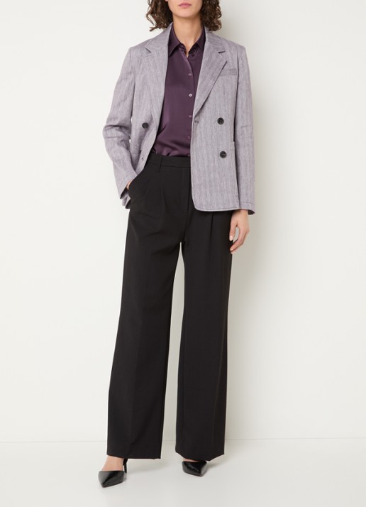 Max & Co Double-breasted blazer in linnenblend met visgraatdessin - voorkant 2 lavendel