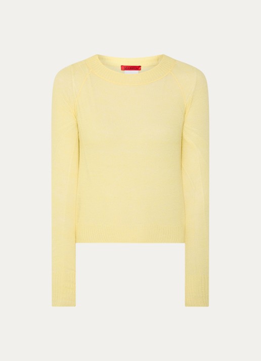 Max & Co Fijngebreide semi-transparante pullover in alpaca wolblend - voorkant geel