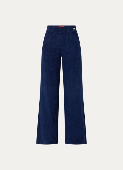 Max & Co Ginosa high waist wide fit broek van corduroy - voorkant 3 royalblauw