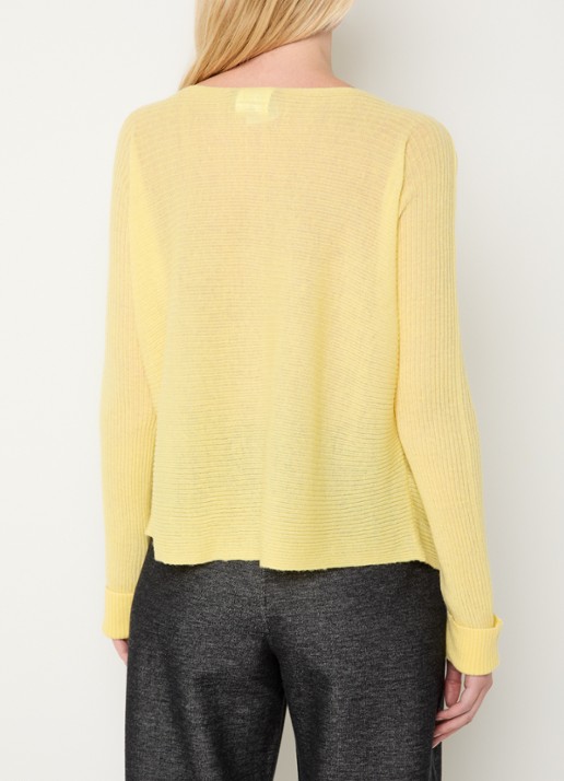 Max & Co Grofgebreide semi-transparante pullover in alpaca wolblend - achterkant geel