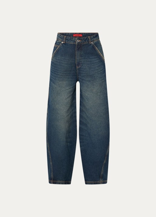 Max & Co High waist balloon fit jeans met donkere wassing en schoudertas - voorkant 2 indigo