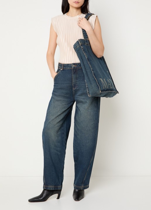 Max & Co High waist balloon fit jeans met donkere wassing en schoudertas - voorkant 3 indigo