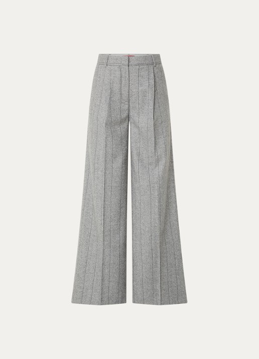 Max & Co High waist wide fit pantalon in wolblend met visgraatdessin - voorkant 2 grijsmele