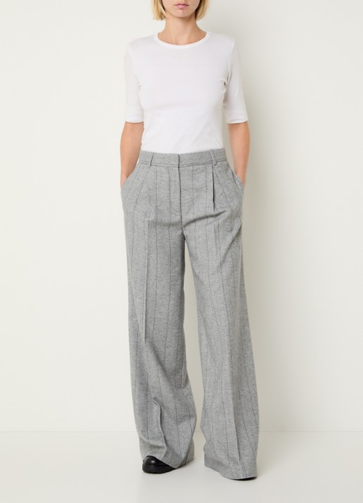 Max & Co High waist wide fit pantalon in wolblend met visgraatdessin - voorkant 3 grijsmele