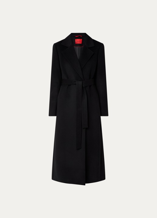 Max & Co Mantel van wol met strikceintuur - voorkant 3 zwart