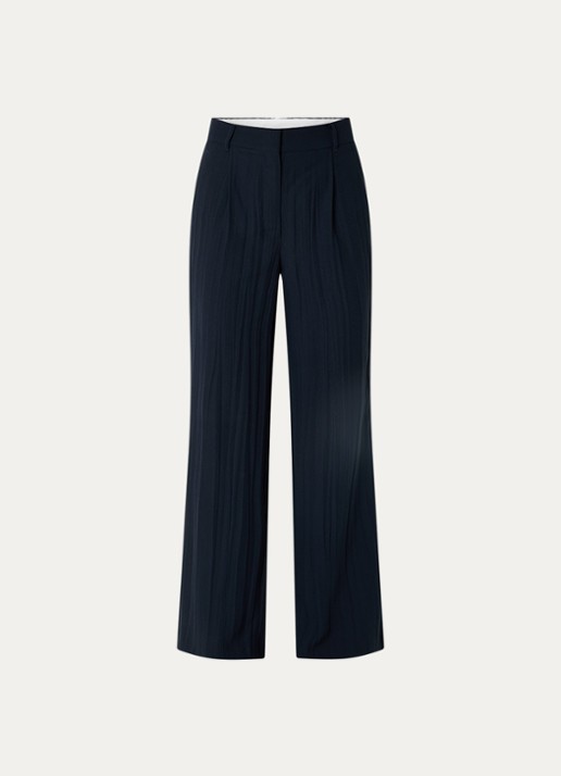 Max & Co Mid waist wide fit pantalon met plooien - voorkant 2 donkerblauw