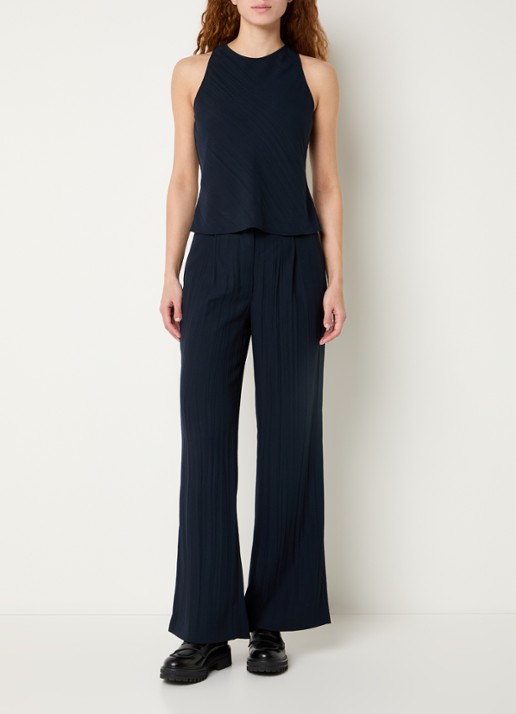 Max & Co Mid waist wide fit pantalon met plooien - voorkant 3 donkerblauw