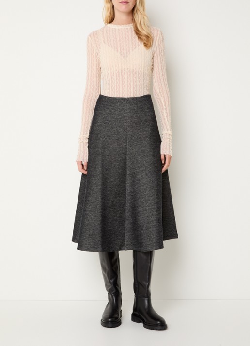 Max & Co Midi rok met gemêleerd dessin - voorkant 2 antraciet
