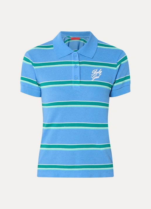 Max & Co Polo met logo en streepprint - voorkant blauw
