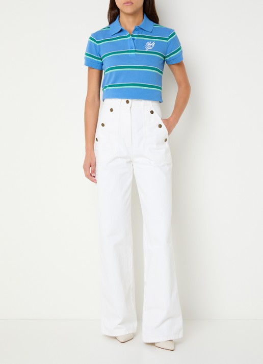 Max & Co Polo met logo en streepprint - voorkant 2 blauw