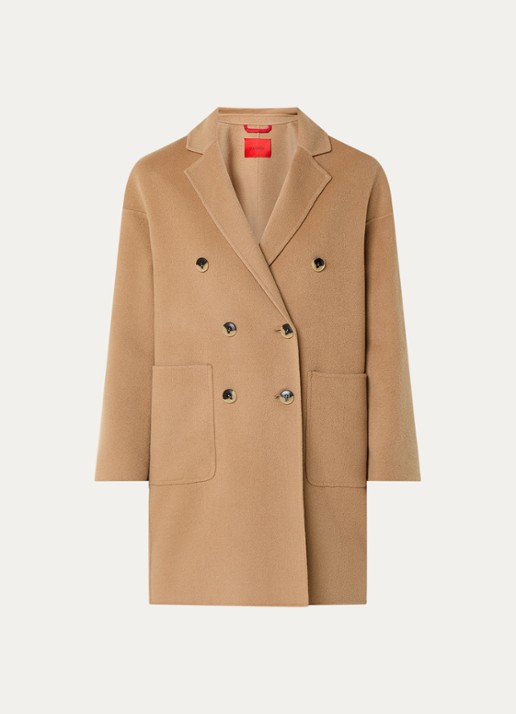 Max & Co Riccardo double-breasted mantel van scheerwol met opgestikte zakken - voorkant 3 camel