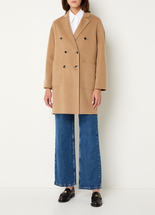 Max & Co Riccardo double-breasted mantel van scheerwol met opgestikte zakken - voorkant 4 camel
