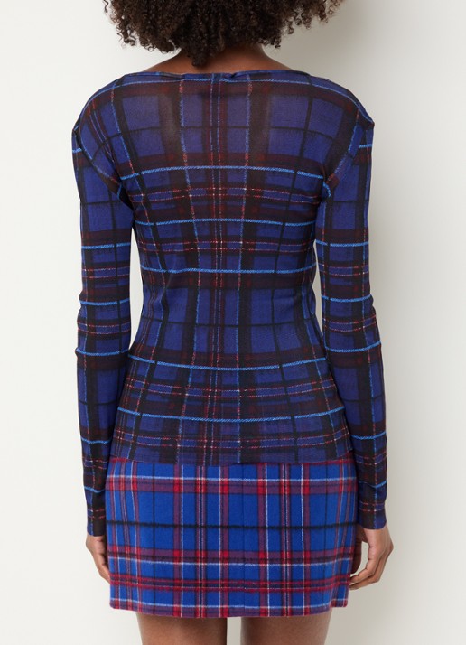 Max & Co Round top van mesh met ruitdessin - achterkant royalblauw
