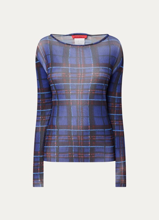 Max & Co Round top van mesh met ruitdessin - voorkant 2 royalblauw