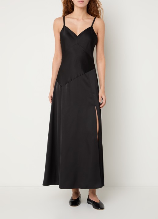 Max & Co Sasia maxi jurk van satijn met split - detail zwart