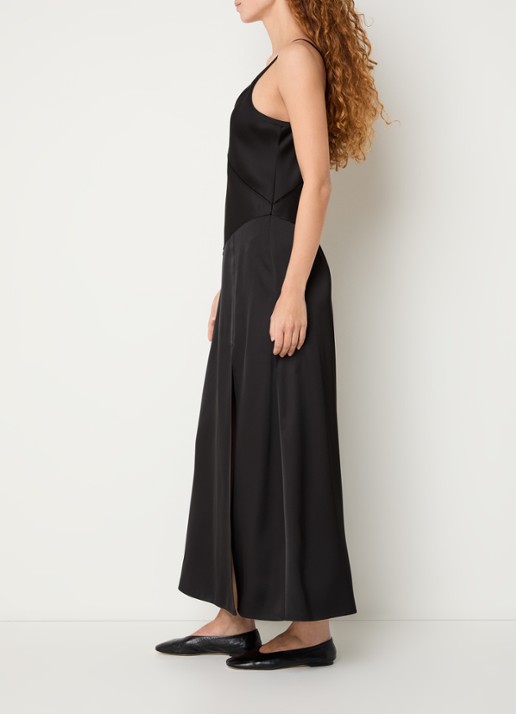 Max & Co Sasia maxi jurk van satijn met split - voorkant 4 zwart