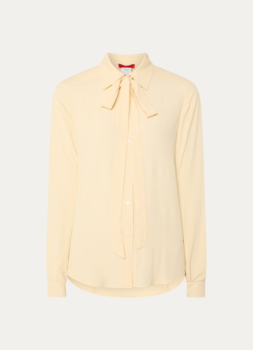 Max & Co Semi-transparante blouse met sjaalkraag - voorkant 2 lichtgeel
