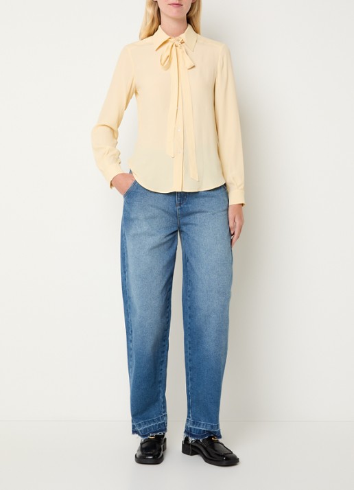 Max & Co Semi-transparante blouse met sjaalkraag - voorkant 3 lichtgeel