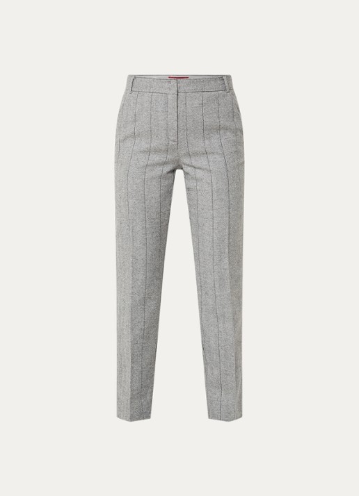 Max & Co Svezia mid waist slim fit pantalon in wolblend met visgraatdessin - voorkant 3 grijsmele