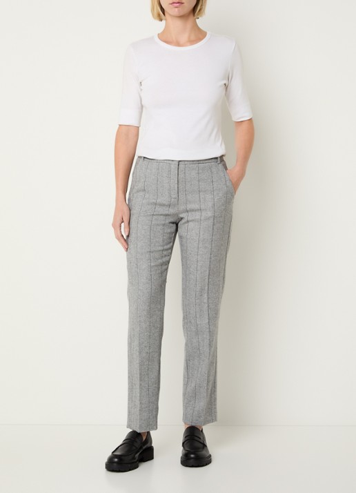 Max & Co Svezia mid waist slim fit pantalon in wolblend met visgraatdessin - voorkant 4 grijsmele