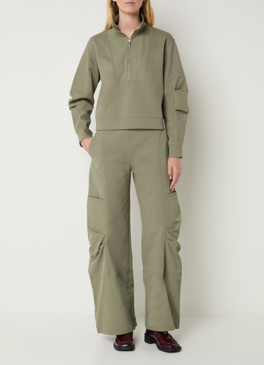 Max & Co Tambuto high waist wide fit cargobroek met elastische band - voorkant 4 olijfgroen