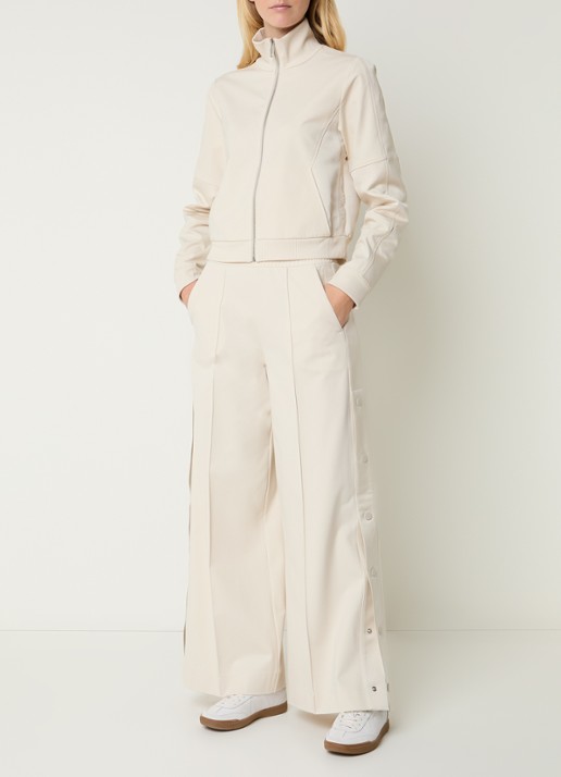 Max & Co Ululato high waist wide fit pantalon met logo en persplooi - voorkant 2 beige