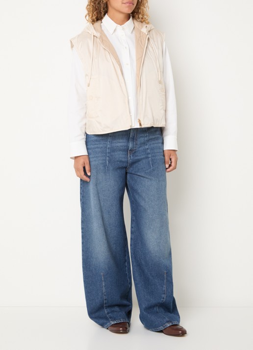 Max Mara Accenni bodywarmer met steekzakken en capuchon - voorkant 2 creme