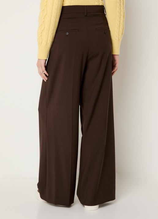 Max Mara Adelfi high waist wide fit pantalon van scheerwol - achterkant 4 donkerbruin