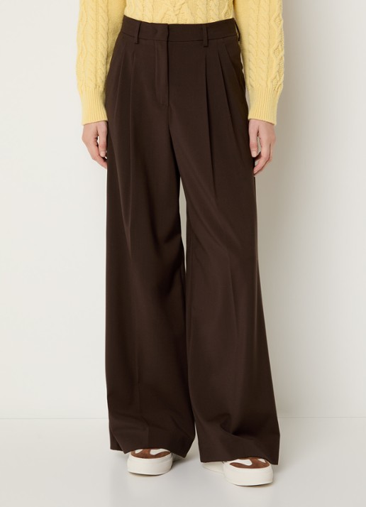Max Mara Adelfi high waist wide fit pantalon van scheerwol - detail 3 donkerbruin