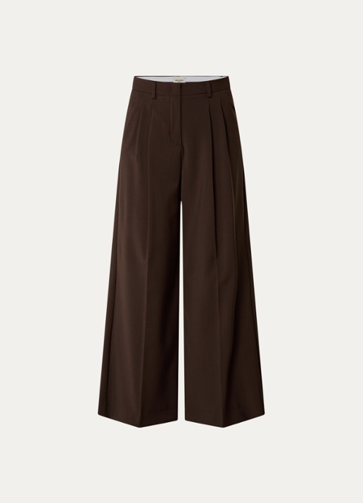 Max Mara Adelfi high waist wide fit pantalon van scheerwol - voorkant donkerbruin