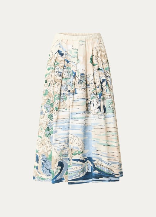 Max Mara Adepto midi plooirok met print - voorkant 3 lichtblauw