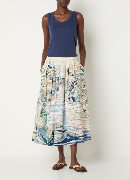 Max Mara Adepto midi plooirok met print - voorkant 4 lichtblauw